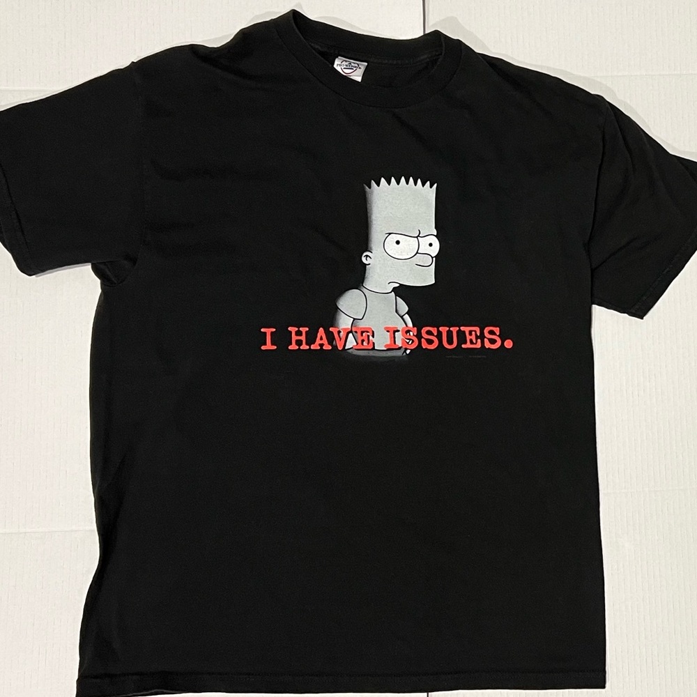 Vintage The Simpsons Bart Simpson I Have Issues Graphic Shirt 2001 Fox Black Y2k
